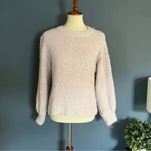 Chelsea & Theodore popcorn bubble sleeve crewneck sweater pink and blue pastel M